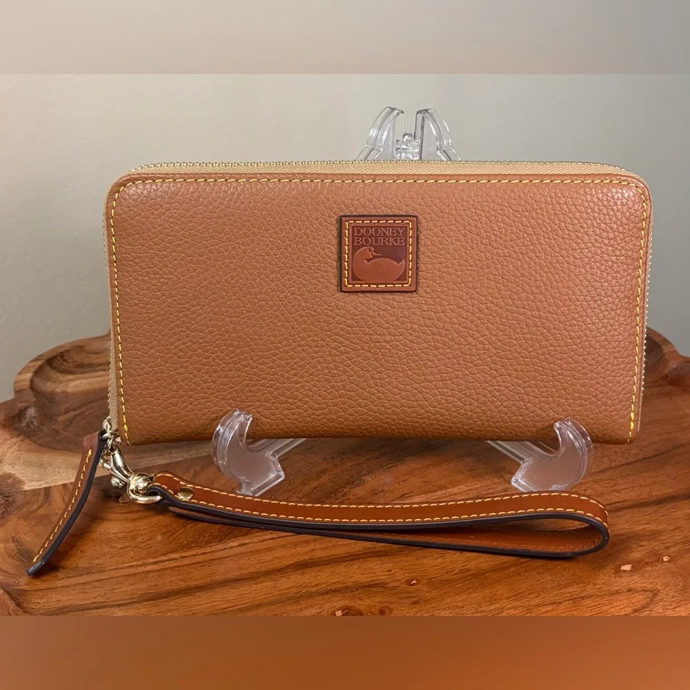 Dooney & Bourke Zip Around Wallet Wristlet Carmel Brown Pebble Leather NWOT